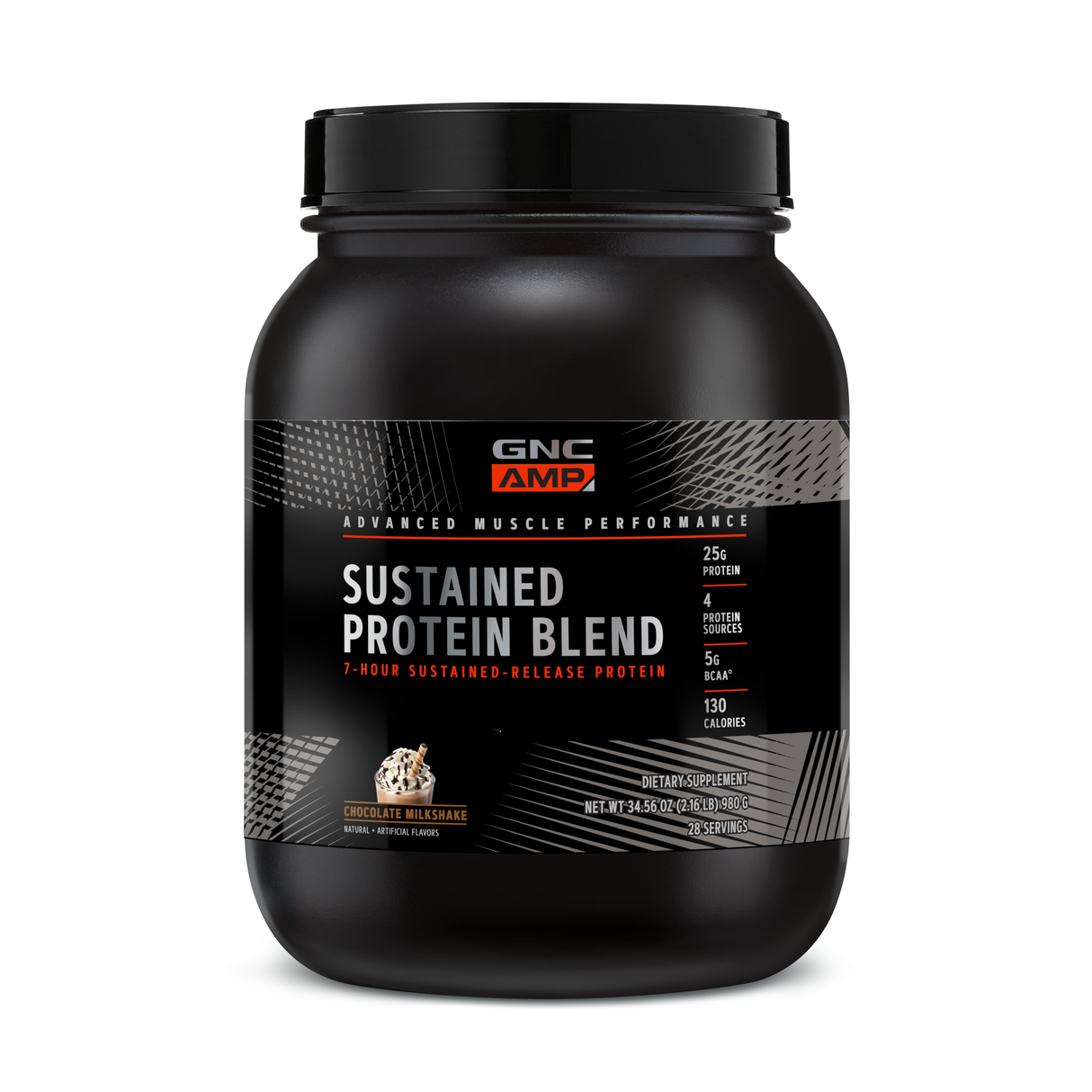 GNC AMP SUSTAINED PROTEIN CHOCOLATE MILKSHAKE, 28 SERVIDAS