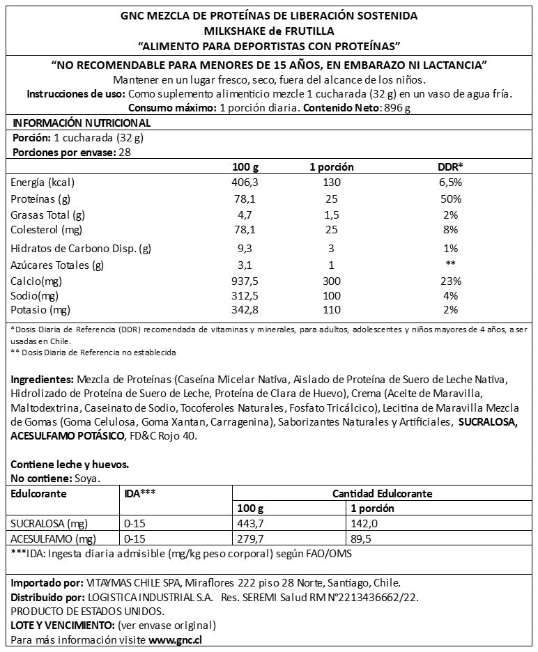 GNC AMP SUSTAINED PROTEIN FRUTILLA MILKSHAKE, 28 SERVIDAS