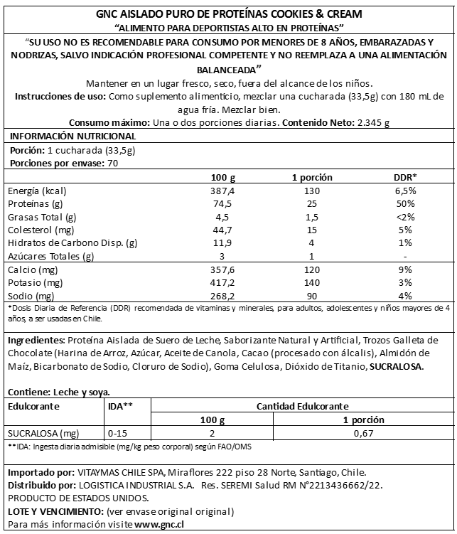 GNC AMP - PURE ISOLATE COOKIES AND CREAM, 70 SERVINGS (4.94 LBS)