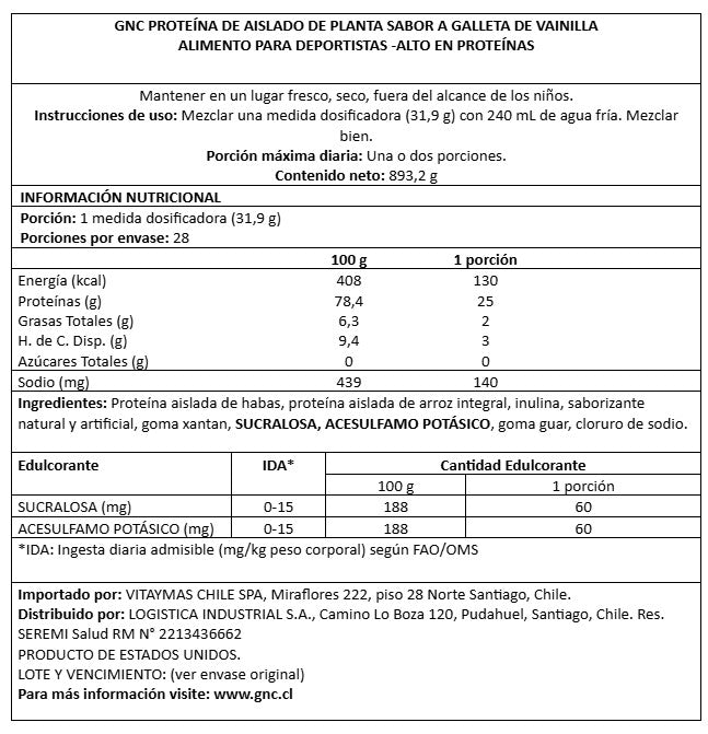 GNC AMP PLANT ISOLATE VAINILLA Y GALLETA 28 SERVIDAS