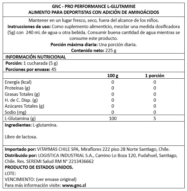 GNC PP L . GLUTAMINA 5 GR, 45 SERVIDAS