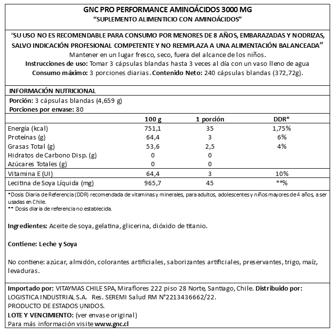 GNC PRO PERFORMANCE - AMINO 3000MG, 240 CAPS.
