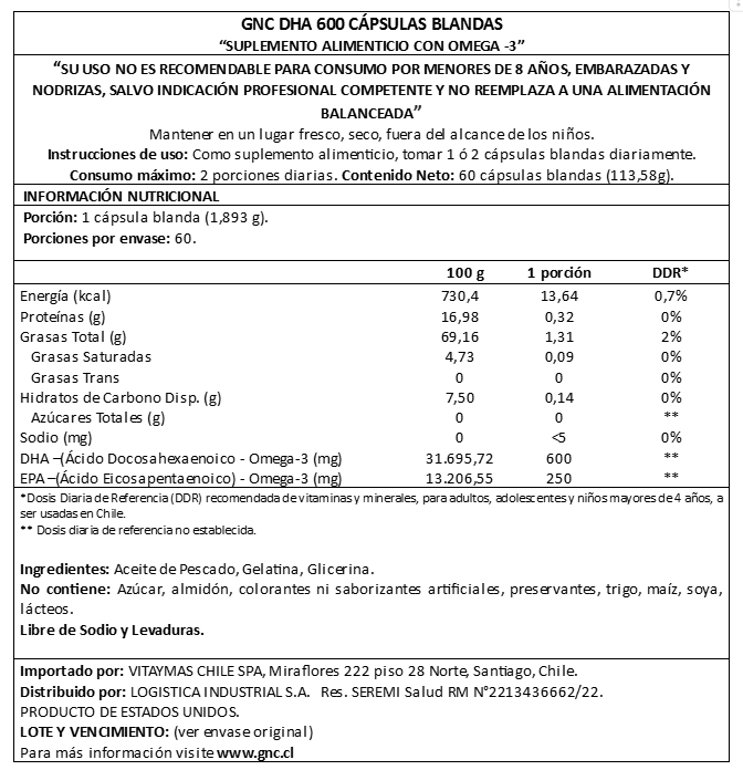 GNC DHA 600 60 SOFTGELS