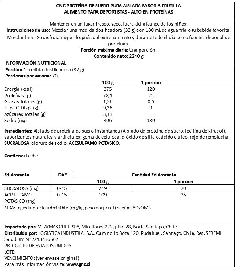 GNC AMP - PURE ISOLATE FRUTILLA, 70 SRVS (4.86 LBS)