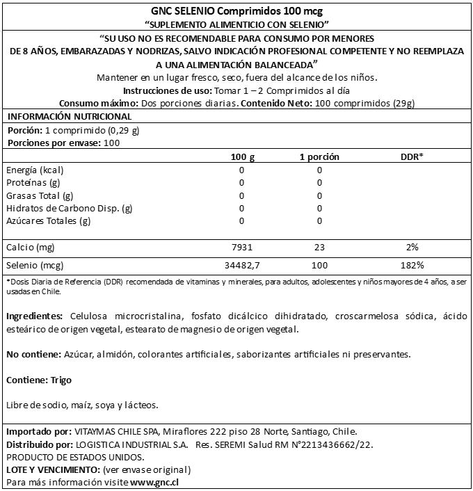 GNC SELENIUM  100mcg 100 TABLETS